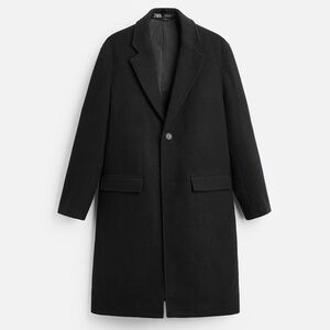 NEW ZARA MAN WOOL BLEND LONG TRENCH COAT BLACK 42 LARGE